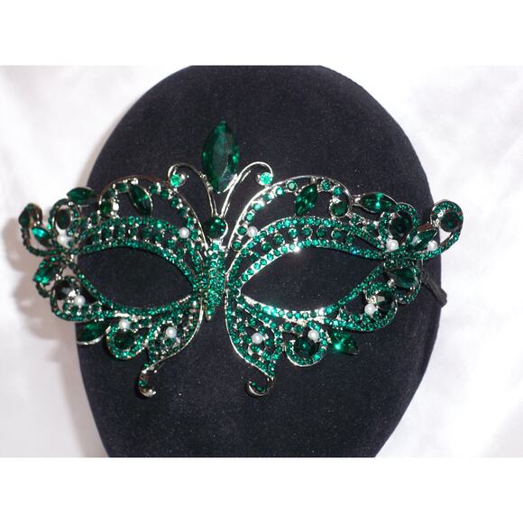 Green rhinestone mask, masquerade costume ball party costume prom bridal mask - Picture 8 of 8